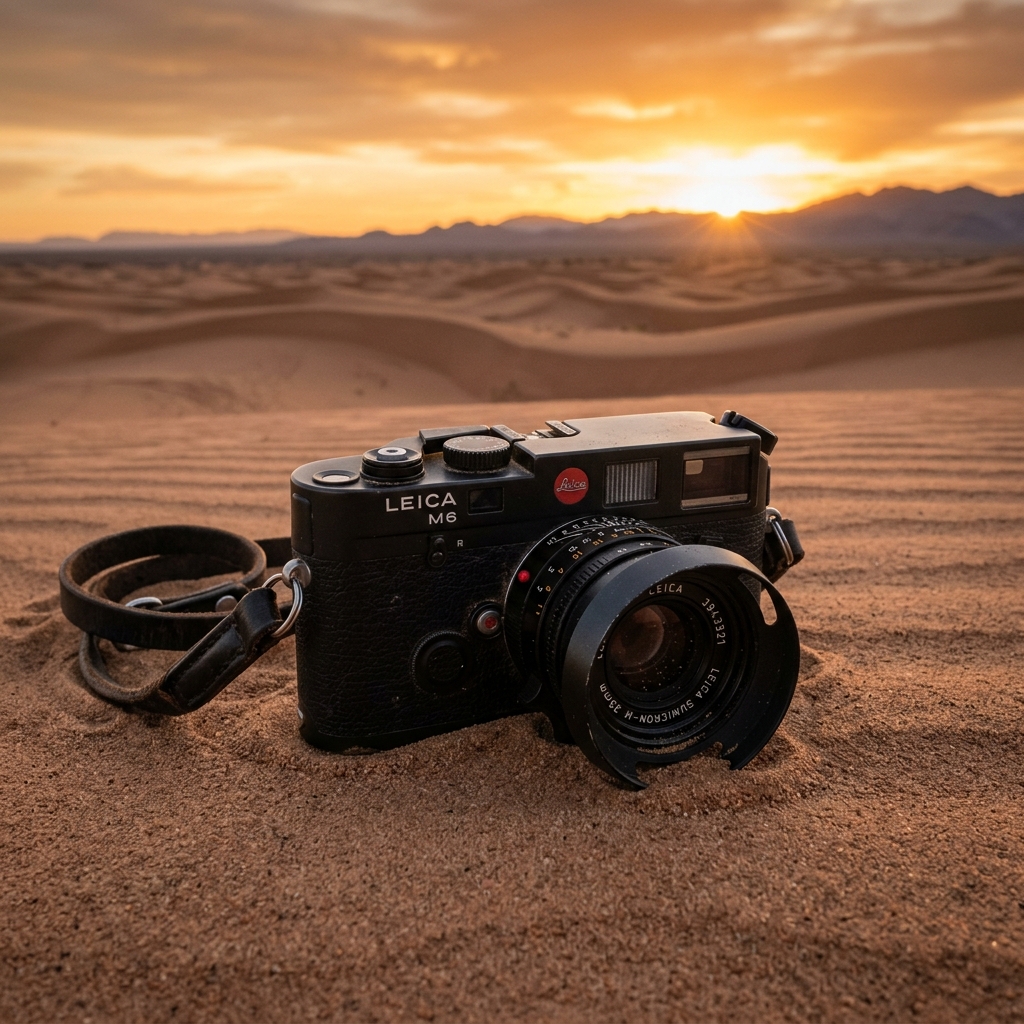 Leica M6 resting on desert sand
